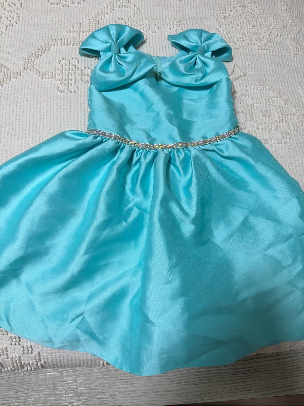 Rare Editions Aqua Satin Party Dress with Bow Straps